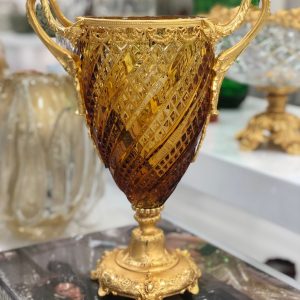 Crystal Amber Vase With Handles