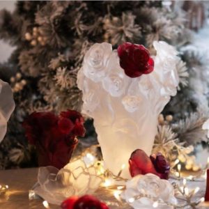 Daum White Vase Red Flower Big