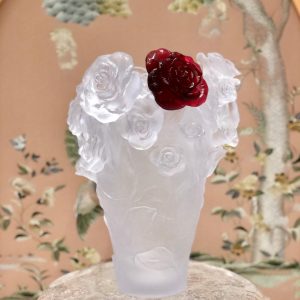 Daum White Vase Red Flower Big