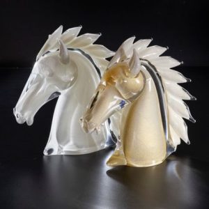 Murano Horse Head Medium(White & Gold)