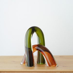 Set Of 2 Pieces In Glass Green & Amber