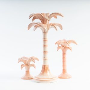 Ceramic Palm Candle Holder Pink Medium