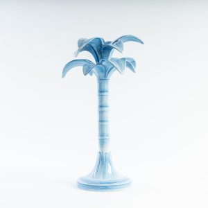 Ceramic Palm Candle Holder Blue Large