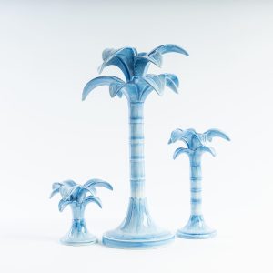 Ceramic Palm Candle Holder Blue Large