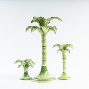Ceramic Palm Candle Holder Green Large