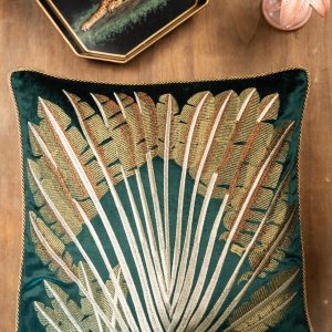 Embroidered Cotton Cushion Leaves