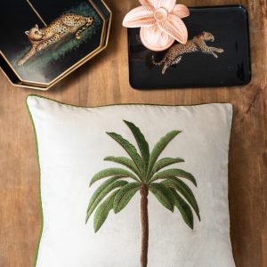 Embroidered Cotton Cushion Palm Center