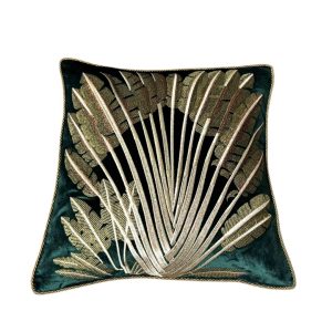 Embroidered Cotton Cushion Leaves