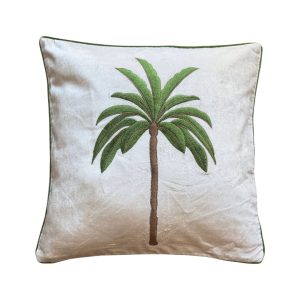Embroidered Cotton Cushion Palm Center