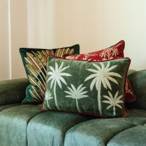 Embroidered Velvet Cushion Palms