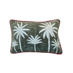 Embroidered Velvet Cushion Palms