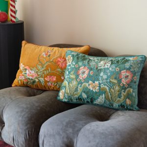 Embroidered Velvet Cushion Flowers