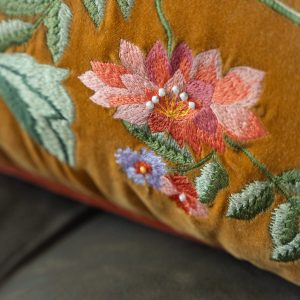 Embroidered Velvet Cushion Flowers