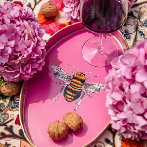 Fauna Hand Painted Iron Tray Pink Bee