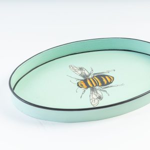 Fauna Hand Painted Iron Tray Aquamarine Bee