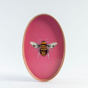 Fauna Hand Painted Iron Tray Pink Bee