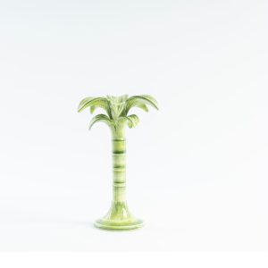 Ceramic Palm Candle Holder Green Medium